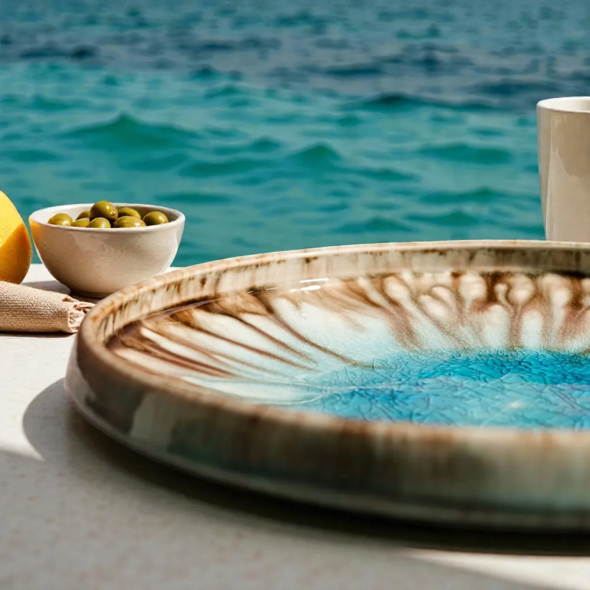 Harmiche Laguna Luxe Crackle Glaze Round Ceramic Serving Platter – 10 Inch