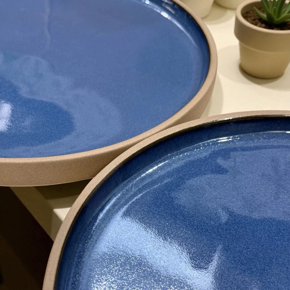 Calm Blue Stone Ceramic Plates with Rim – (10 Inches, Set of 2)