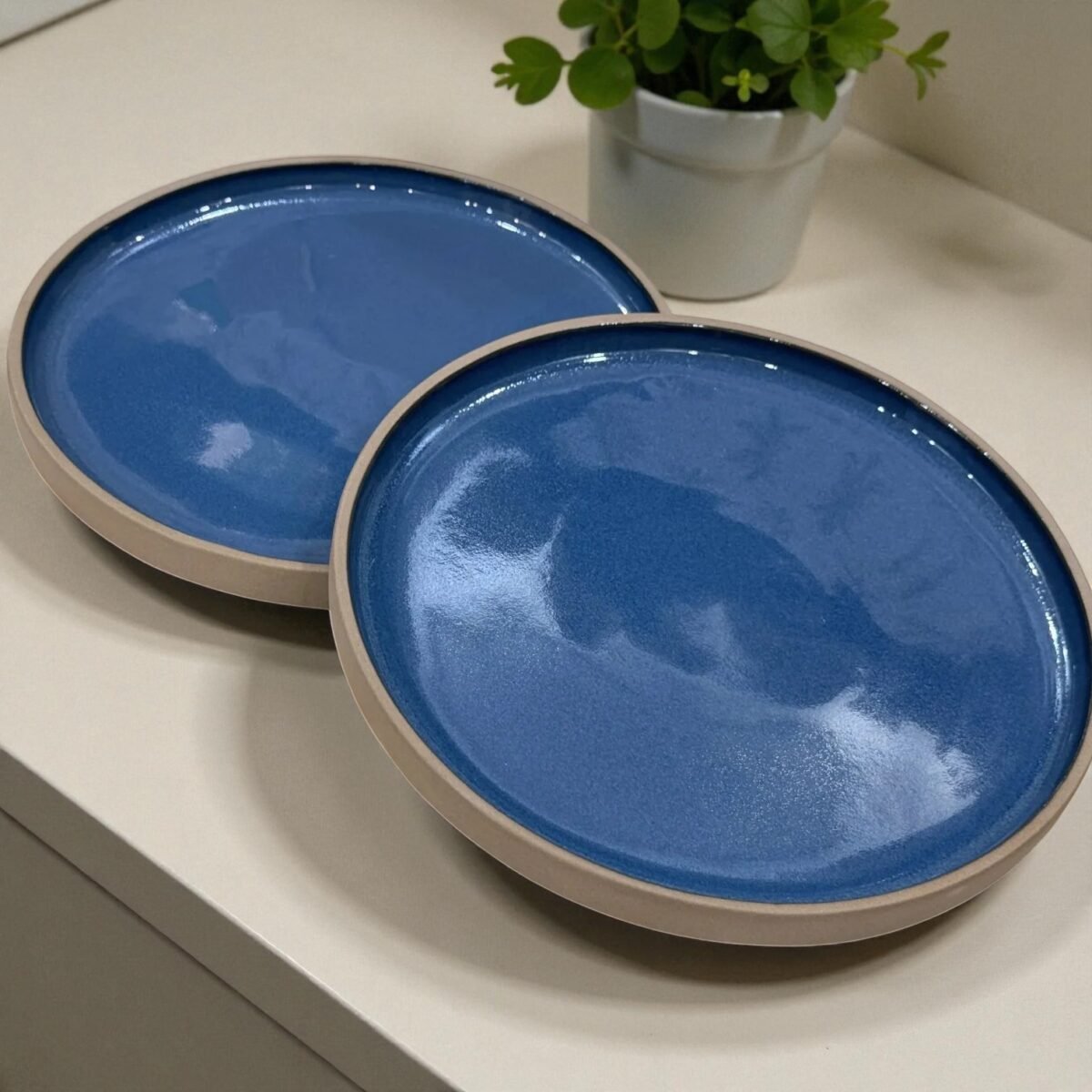 Calm Blue Stone Ceramic Plates with Rim – (10 Inches, Set of 2)