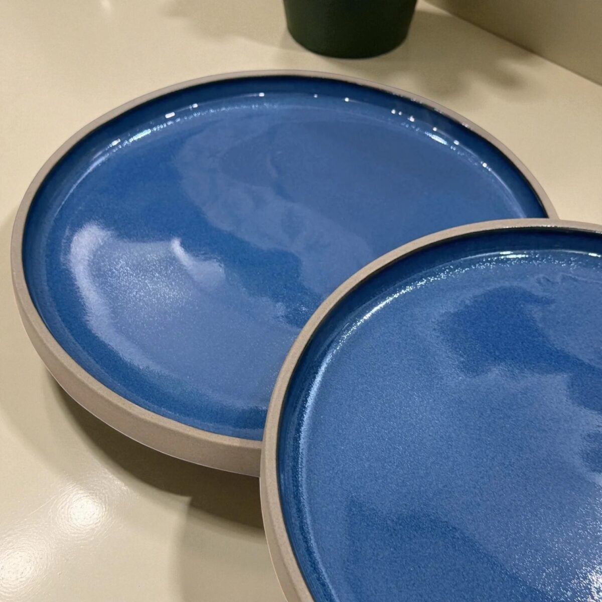 Calm Blue Stone Ceramic Plates with Rim – (10 Inches, Set of 2)