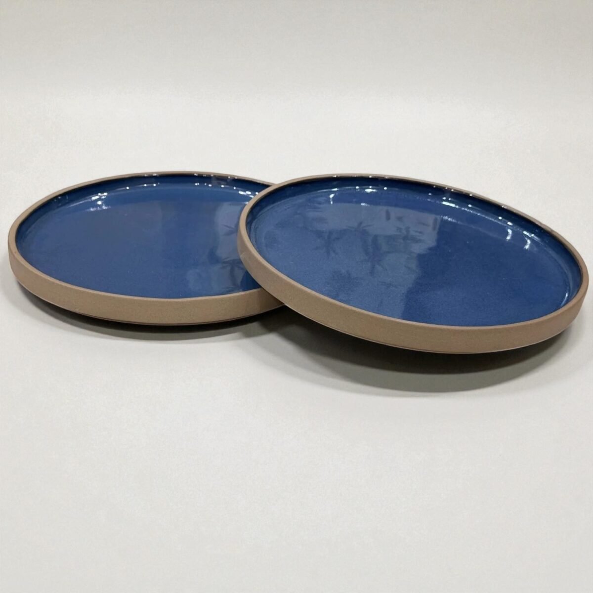 Calm Blue Stone Ceramic Plates with Rim – (10 Inches, Set of 2)