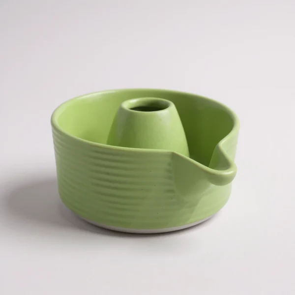 Matcha Bowl with Whisk Holder – Handmade Ceramic Matcha Tea Set for Whisk & Brewing, Green Glaze