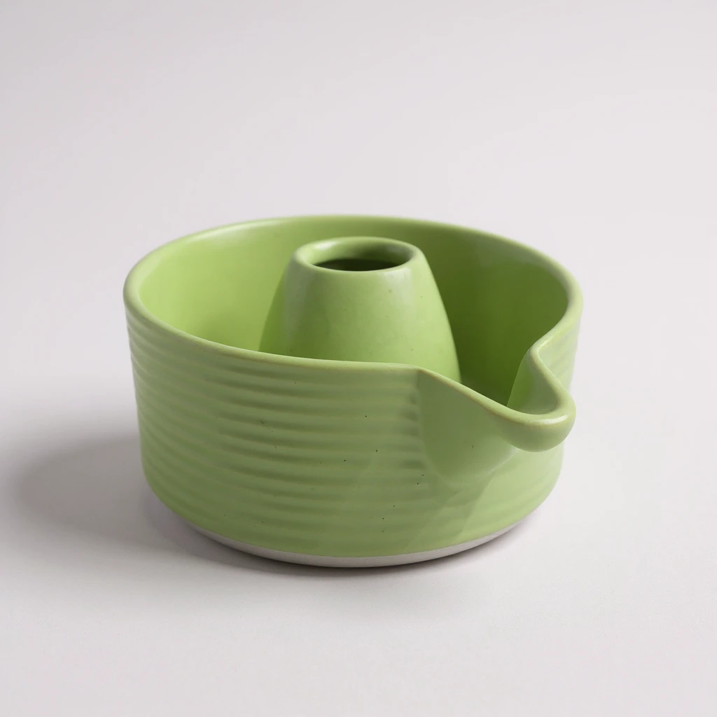 Matcha Bowl with Whisk Holder – Handmade Ceramic Matcha Tea Set for Whisk & Brewing, Green Glaze
