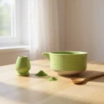 Matcha Bowl with Whisk Holder – Handmade Ceramic Matcha Tea Set for Whisk & Brewing, Green Glaze (1 Matcha Bowl and 1 Whisk Holder)