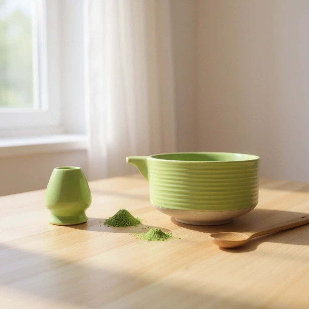 Matcha Bowl with Whisk Holder – Handmade Ceramic Matcha Tea Set for Whisk & Brewing, Green Glaze (1 Matcha Bowl and 1 Whisk Holder)
