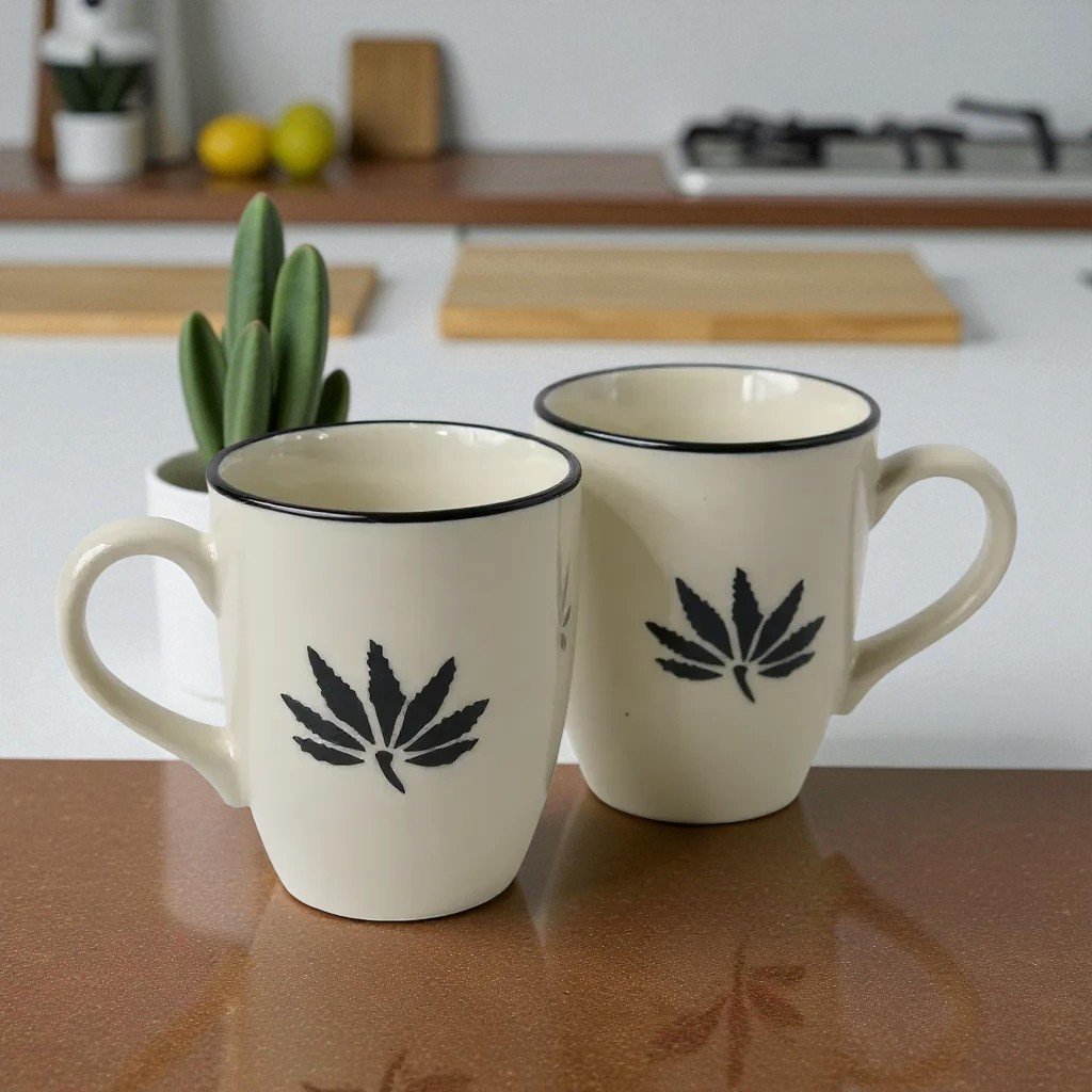 Harmiche Wildleaf Duo – Set of 2 Ceramic Mugs (280 ml)