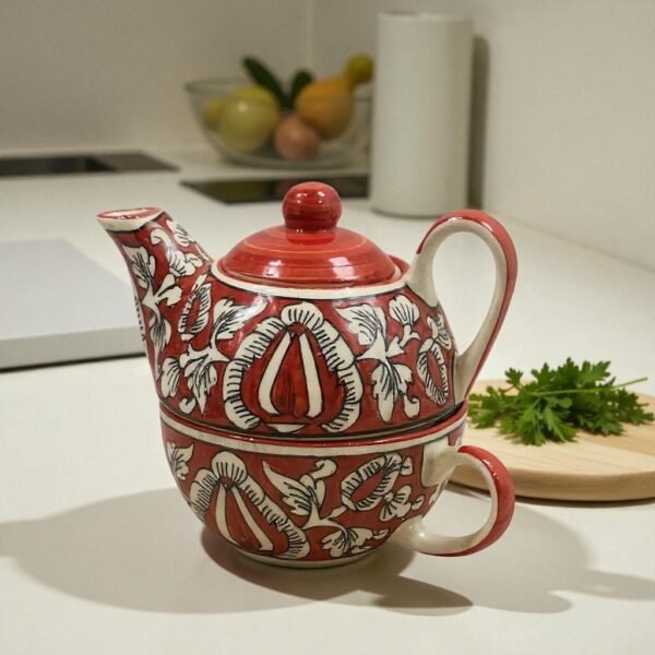 Gulmohar – Handcrafted Stackable Solo Tea Set (Teapot 300 ml & Cup 200 ml)
