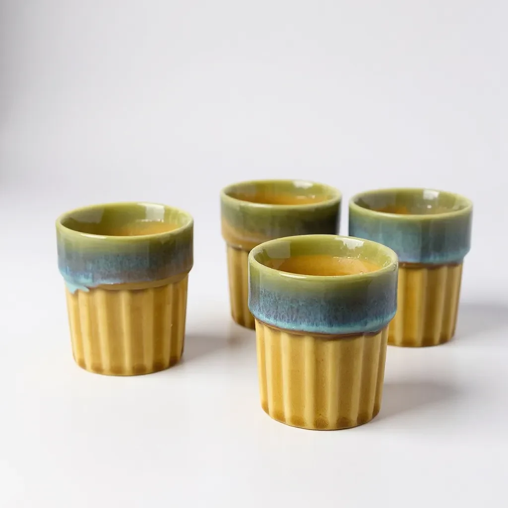 Harvest Hues Ceramic Kulhad Set – 100ml (Set of 4) by Harmiche | Cutting Chai Cups Set of 4