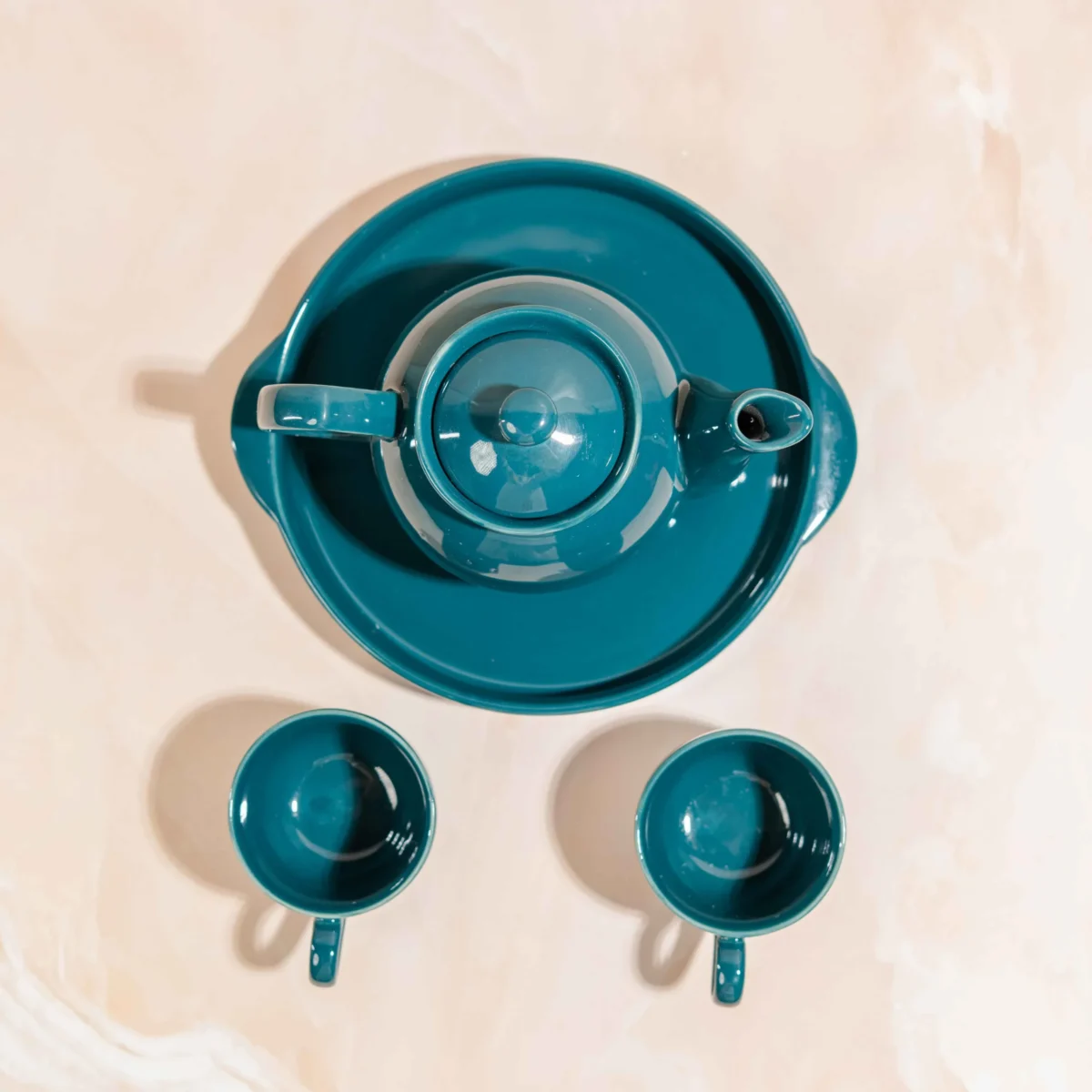 Midnight Verdure Tea Ensemble – Handcrafted Ceramic Kettle, 2 Cups & Tray Set by Harmiche