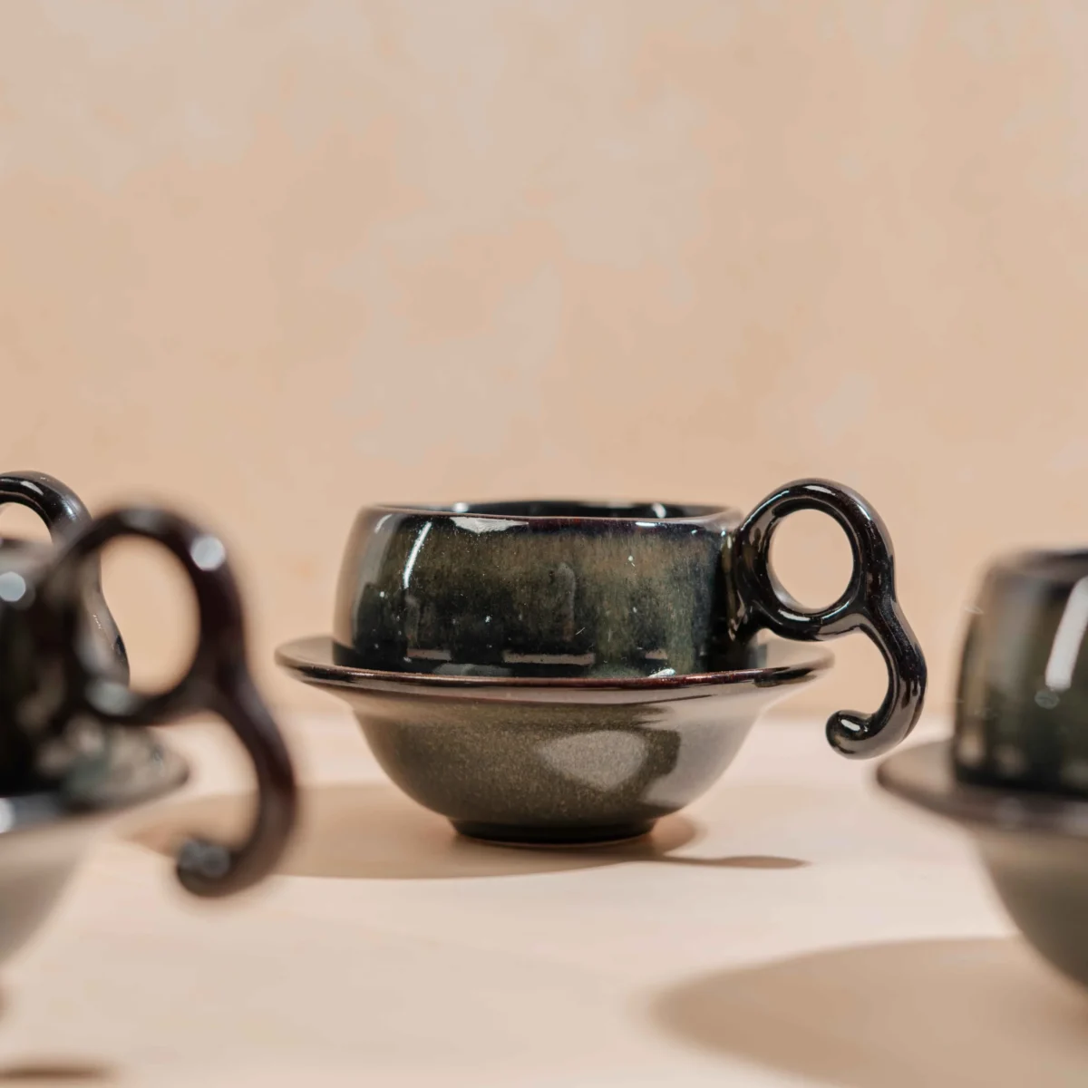 Noctera Cup & Saucer Set – 6 Handcrafted Ceramic Pieces by Harmiche
