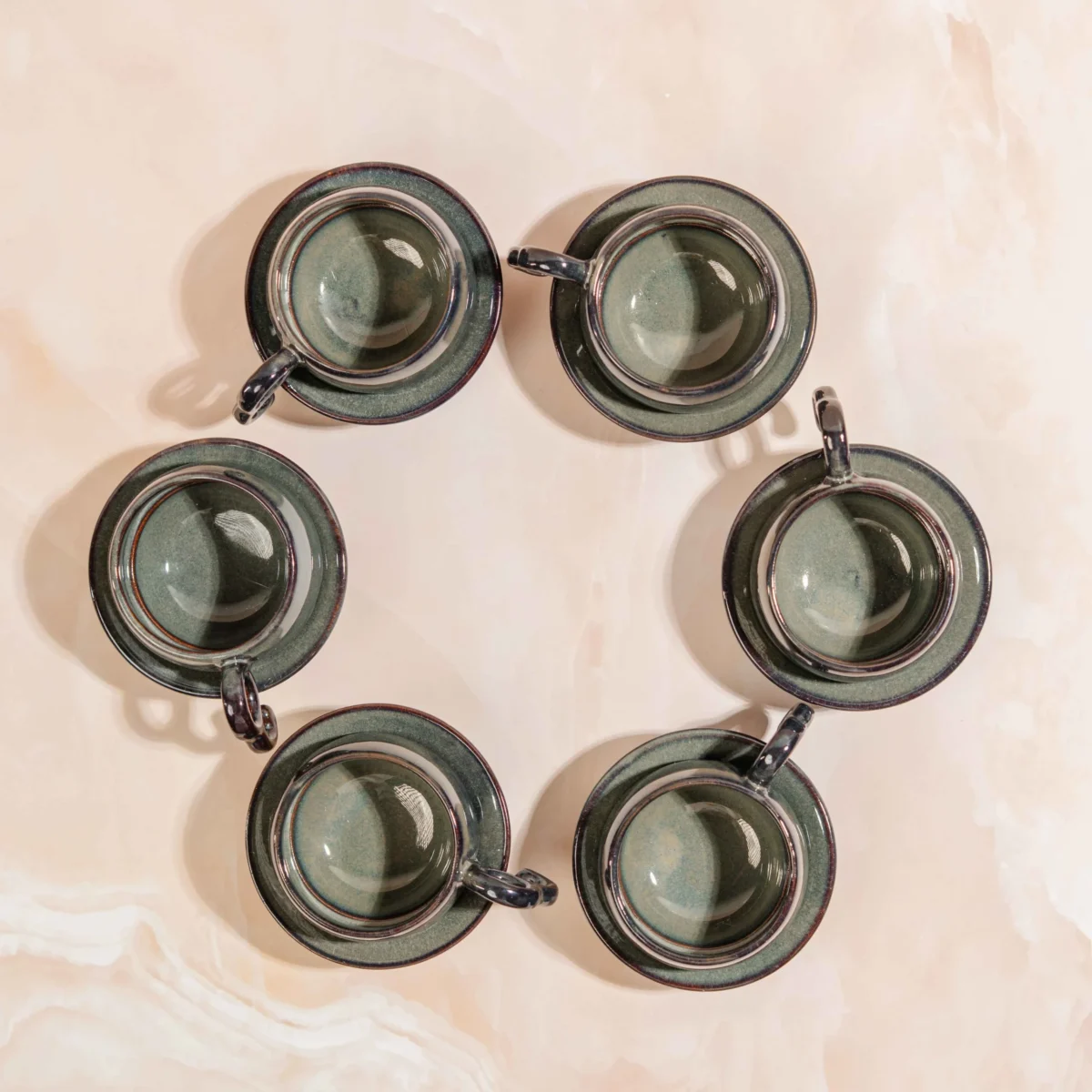 Noctera Cup & Saucer Set – 6 Handcrafted Ceramic Pieces by Harmiche