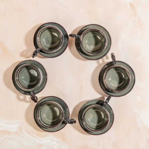 Noctera Cup & Saucer Set – 6 Handcrafted Ceramic Pieces by Harmiche