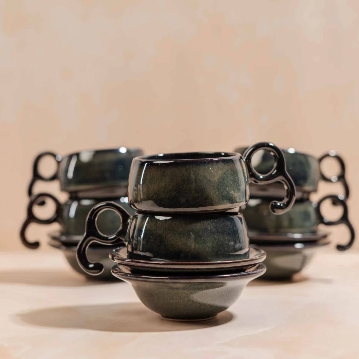 Noctera Cup & Saucer Set – 6 Handcrafted Ceramic Pieces by Harmiche