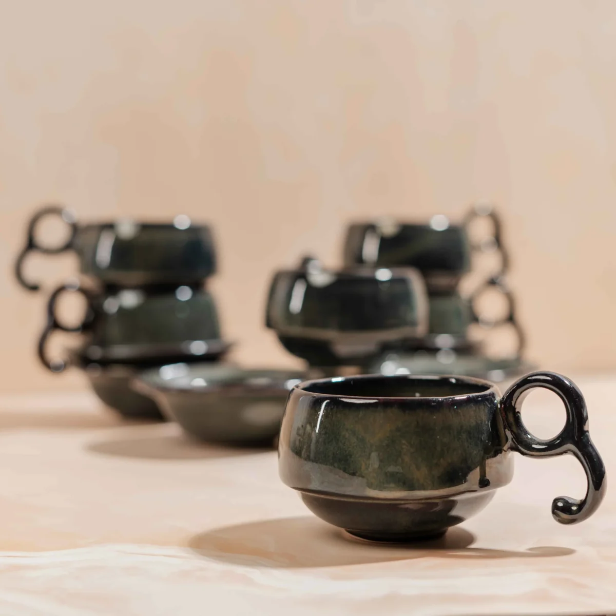 Noctera Cup & Saucer Set – 6 Handcrafted Ceramic Pieces by Harmiche