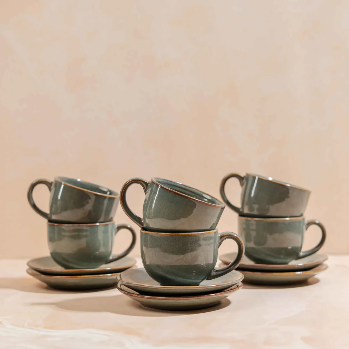 Verdora Duet Ceramic Cup and Saucer Set of 6 | (120ml) A Symphony of Craftsmanship in Every Sip