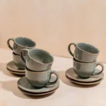 Verdora Duet Ceramic Cup and Saucer Set of 6 | (120ml) A Symphony of Craftsmanship in Every Sip