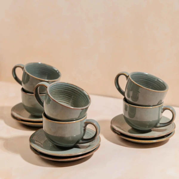 Verdora Duet Ceramic Cup and Saucer Set of 6 | (120ml) A Symphony of Craftsmanship in Every Sip