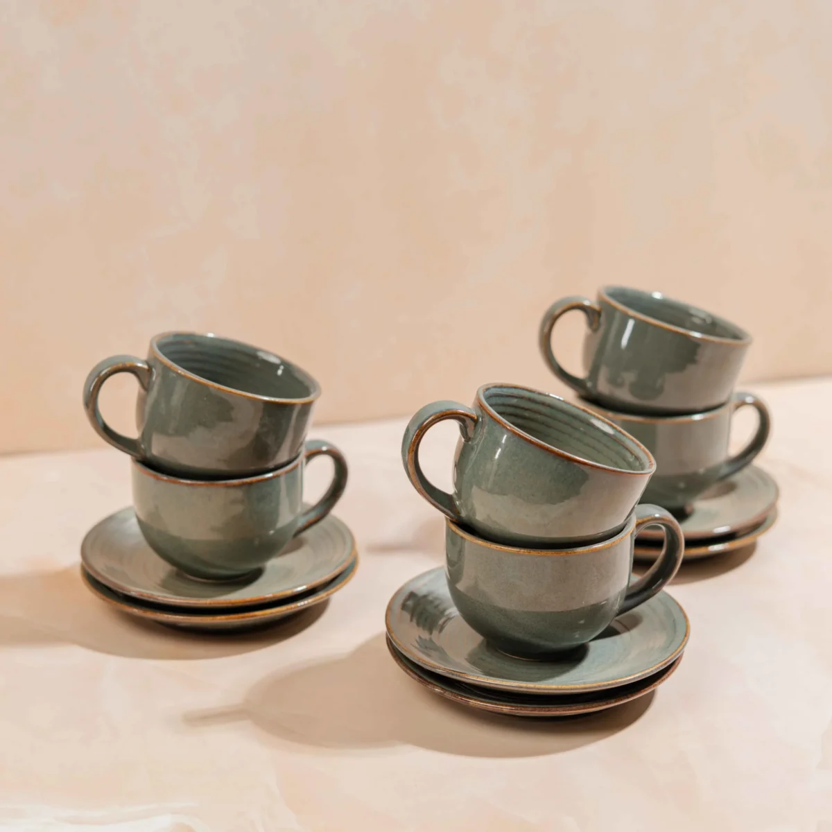Verdora Duet Ceramic Cup and Saucer Set of 6 | (120ml) A Symphony of Craftsmanship in Every Sip