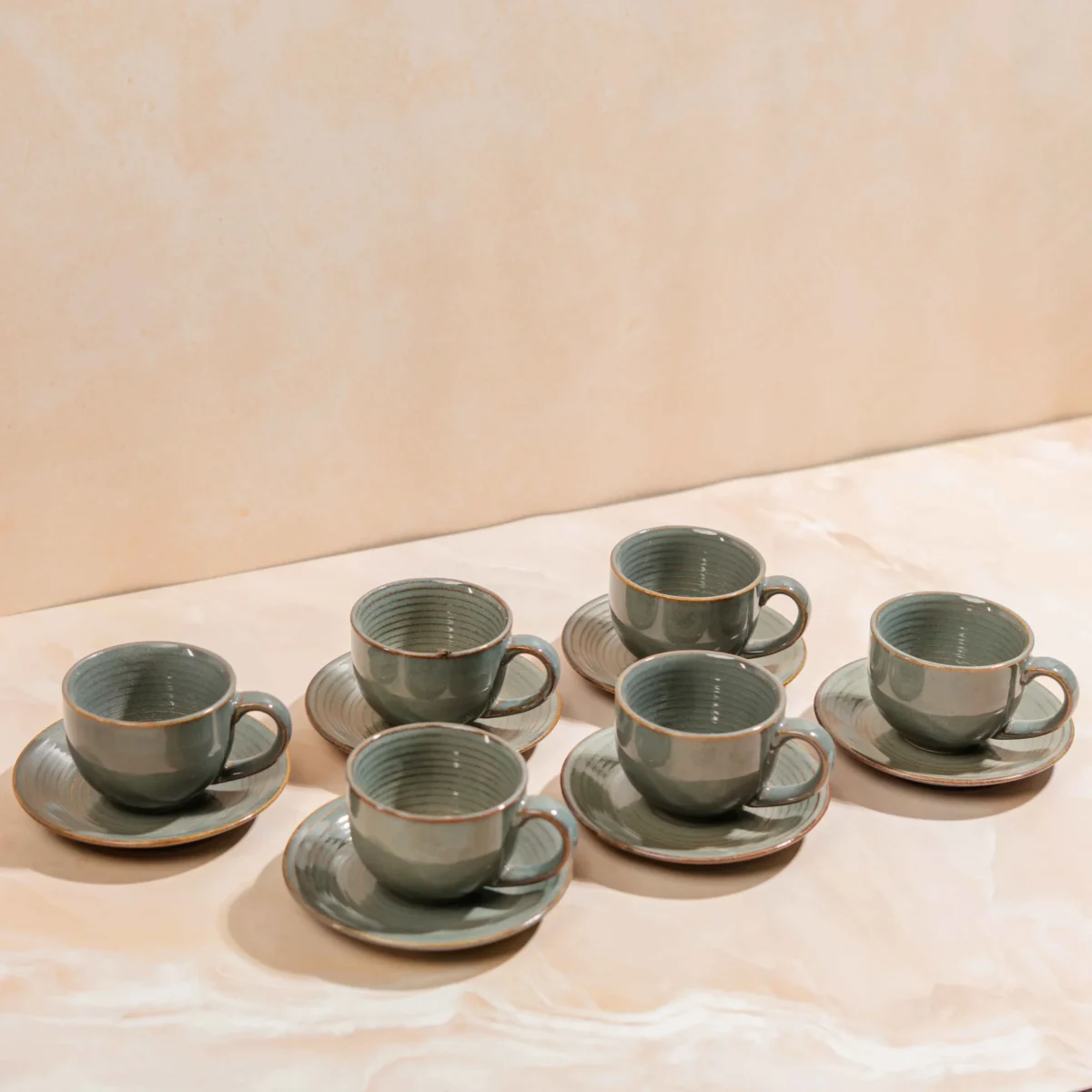 Verdora Duet Ceramic Cup and Saucer Set of 6 | (120ml) A Symphony of Craftsmanship in Every Sip
