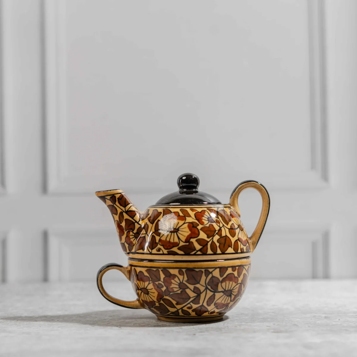 Florora Stackable Solo Tea Set – Handcrafted Ceramic Teapot & Cup by Harmiche