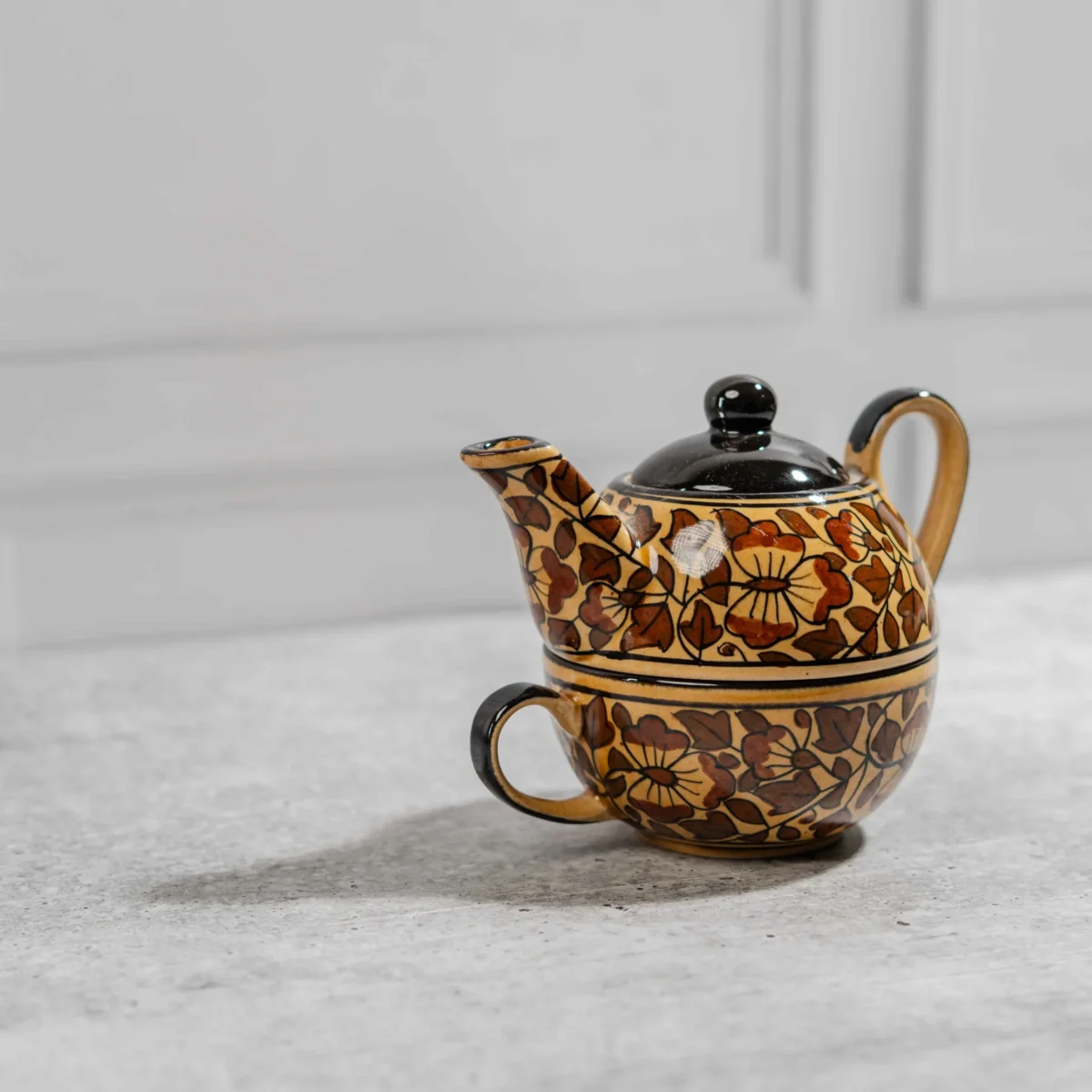 Florora Stackable Solo Tea Set – Handcrafted Ceramic Teapot & Cup by Harmiche
