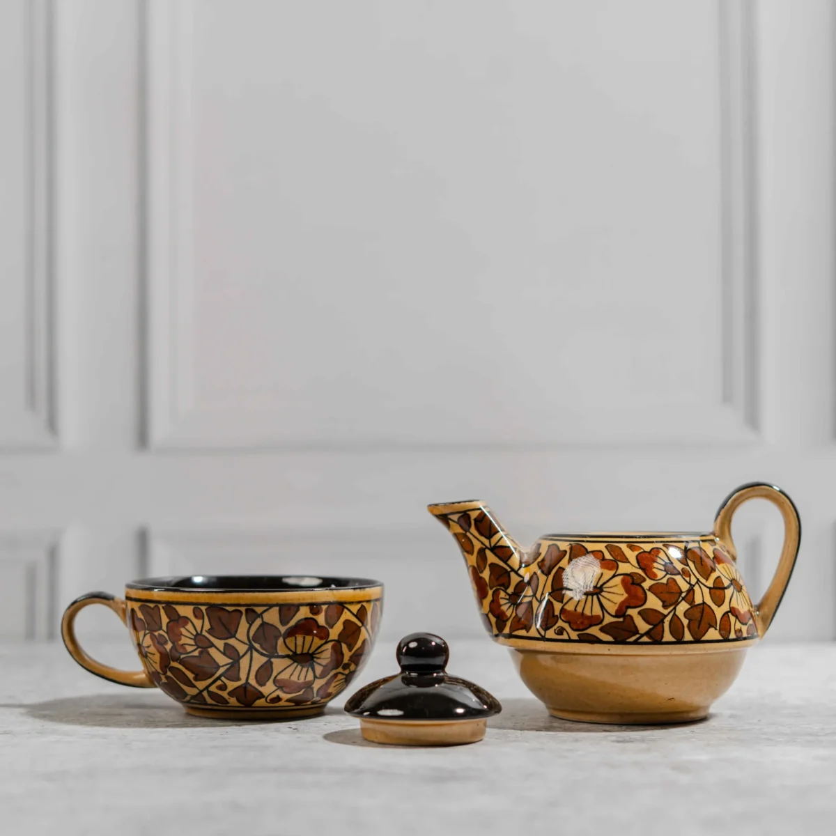 Florora Stackable Solo Tea Set – Handcrafted Ceramic Teapot & Cup by Harmiche