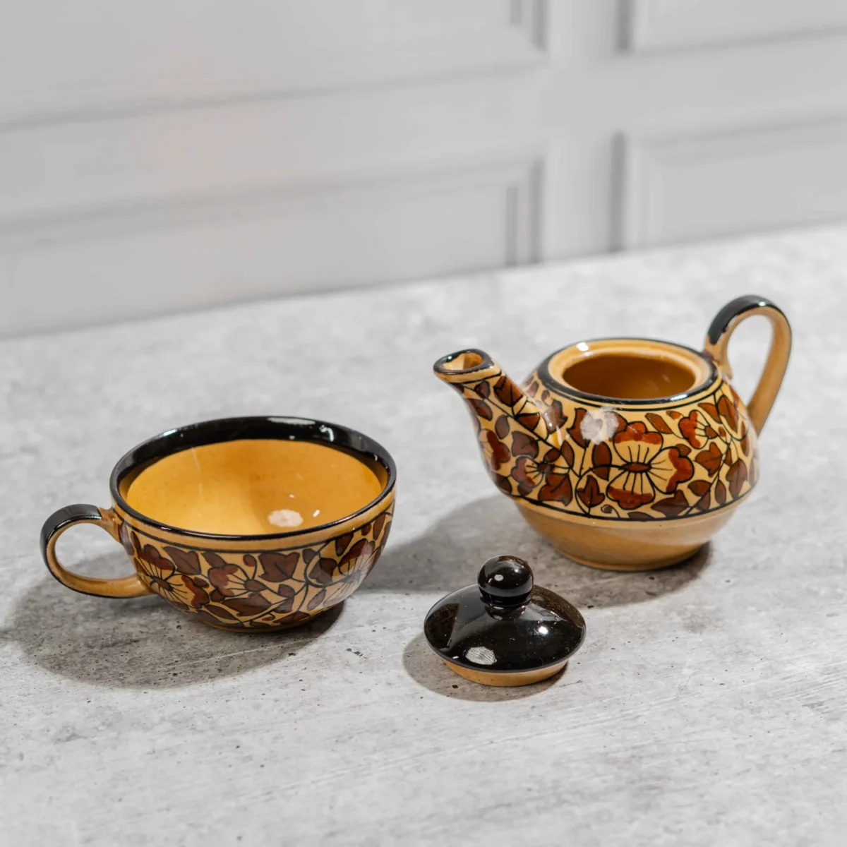 Florora Stackable Solo Tea Set – Handcrafted Ceramic Teapot & Cup by Harmiche