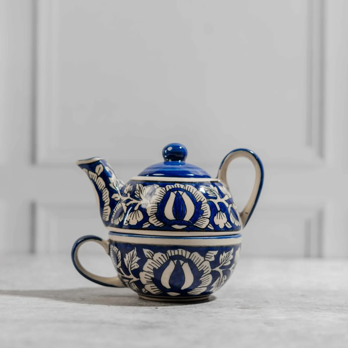 Indira Stackable Solo Tea Set – Handcrafted Ceramic Teapot & Cup by Harmiche