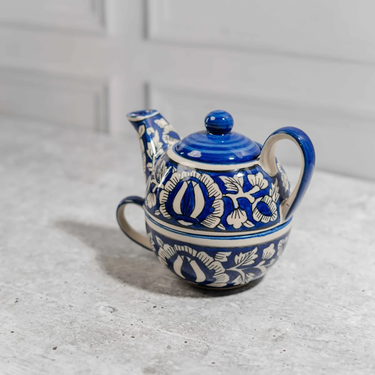 Indira Stackable Solo Tea Set – Handcrafted Ceramic Teapot & Cup by Harmiche | 200ml Cup and 300ml Teapot