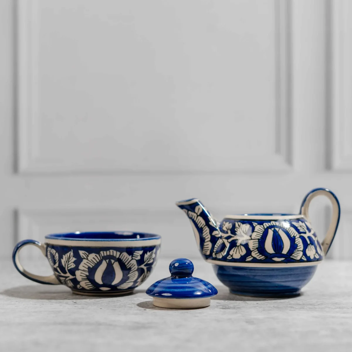 Indira Stackable Solo Tea Set – Handcrafted Ceramic Teapot & Cup by Harmiche