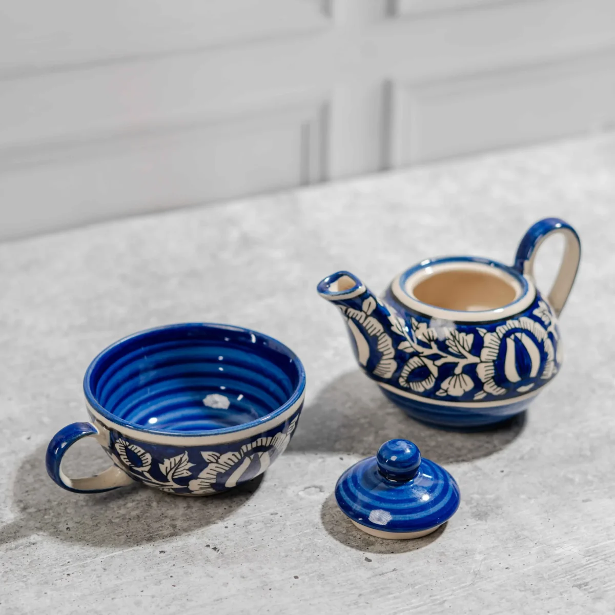Indira Stackable Solo Tea Set – Handcrafted Ceramic Teapot & Cup by Harmiche