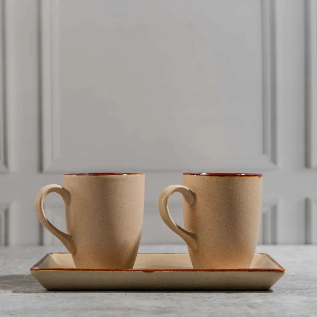 Serava Mug & Tray Set – 2 Handcrafted 280ml Ceramic Mugs with Matching Tray by Harmiche