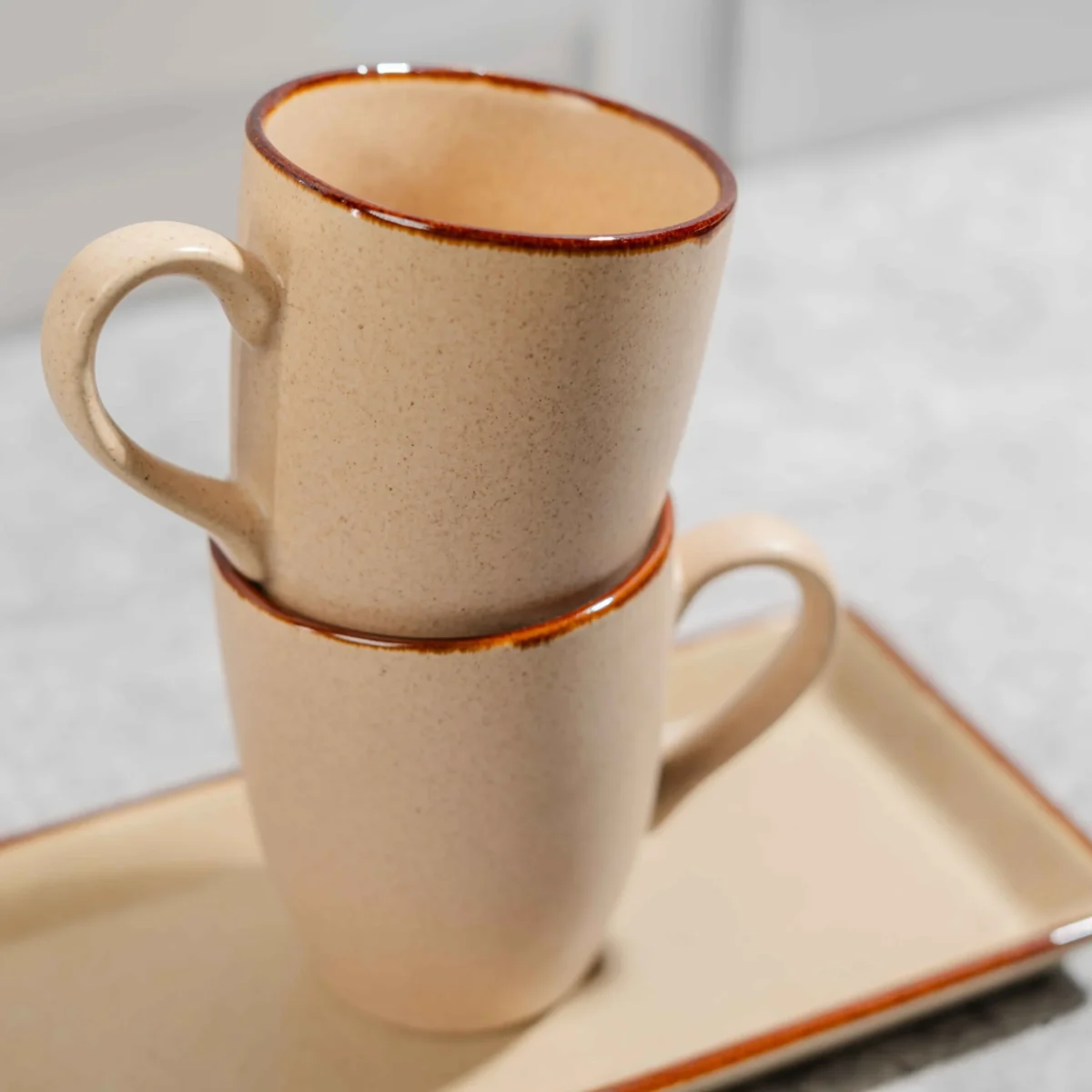 Serava Mug & Tray Set – 2 Handcrafted 280ml Ceramic Mugs with Matching Tray by Harmiche