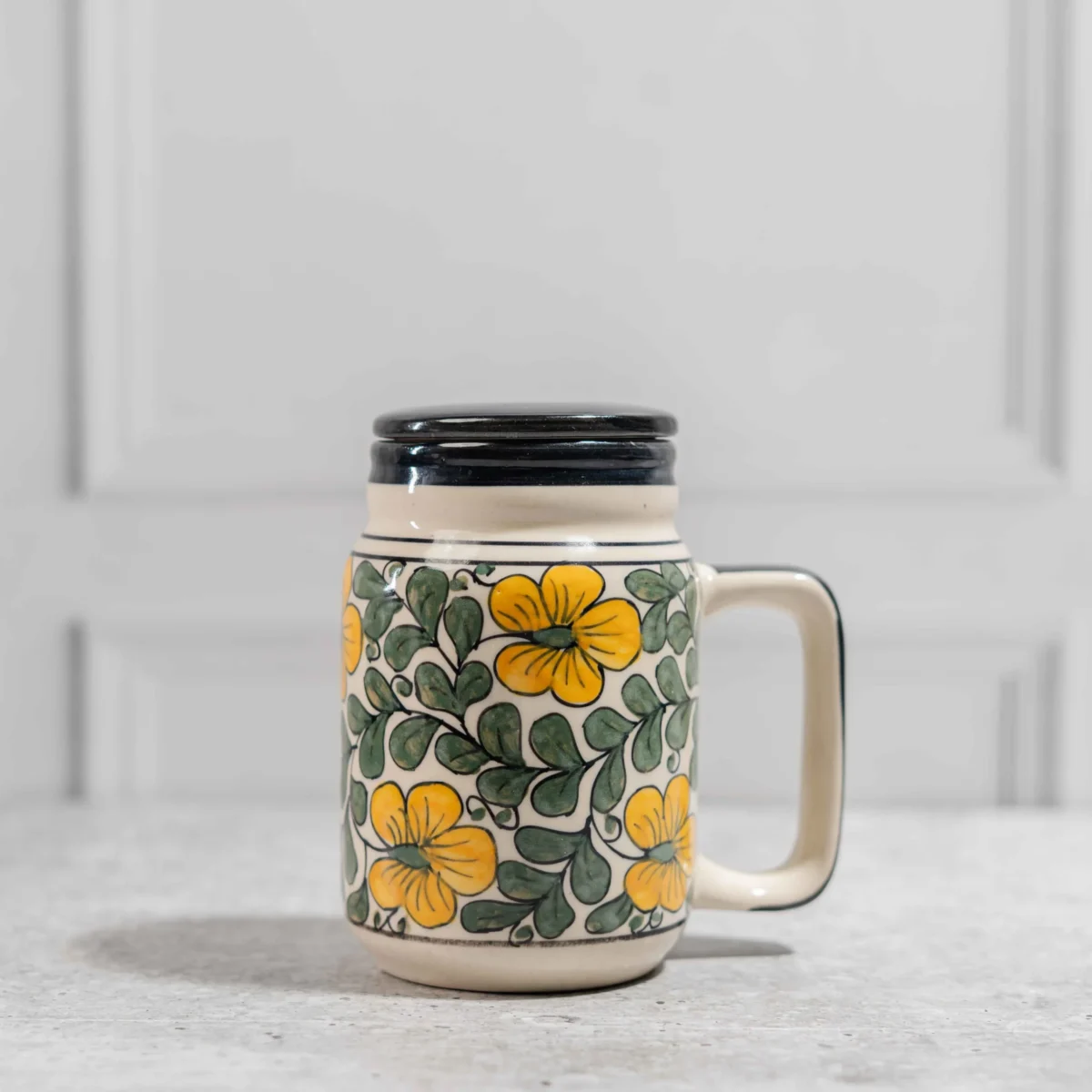 Florivana Ceramic Mug with Lid – 500ml Handcrafted Mug by Harmiche