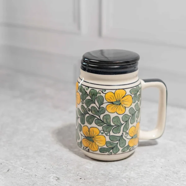 Florivana Ceramic Mug with Lid – 500ml Handcrafted Mug by Harmiche
