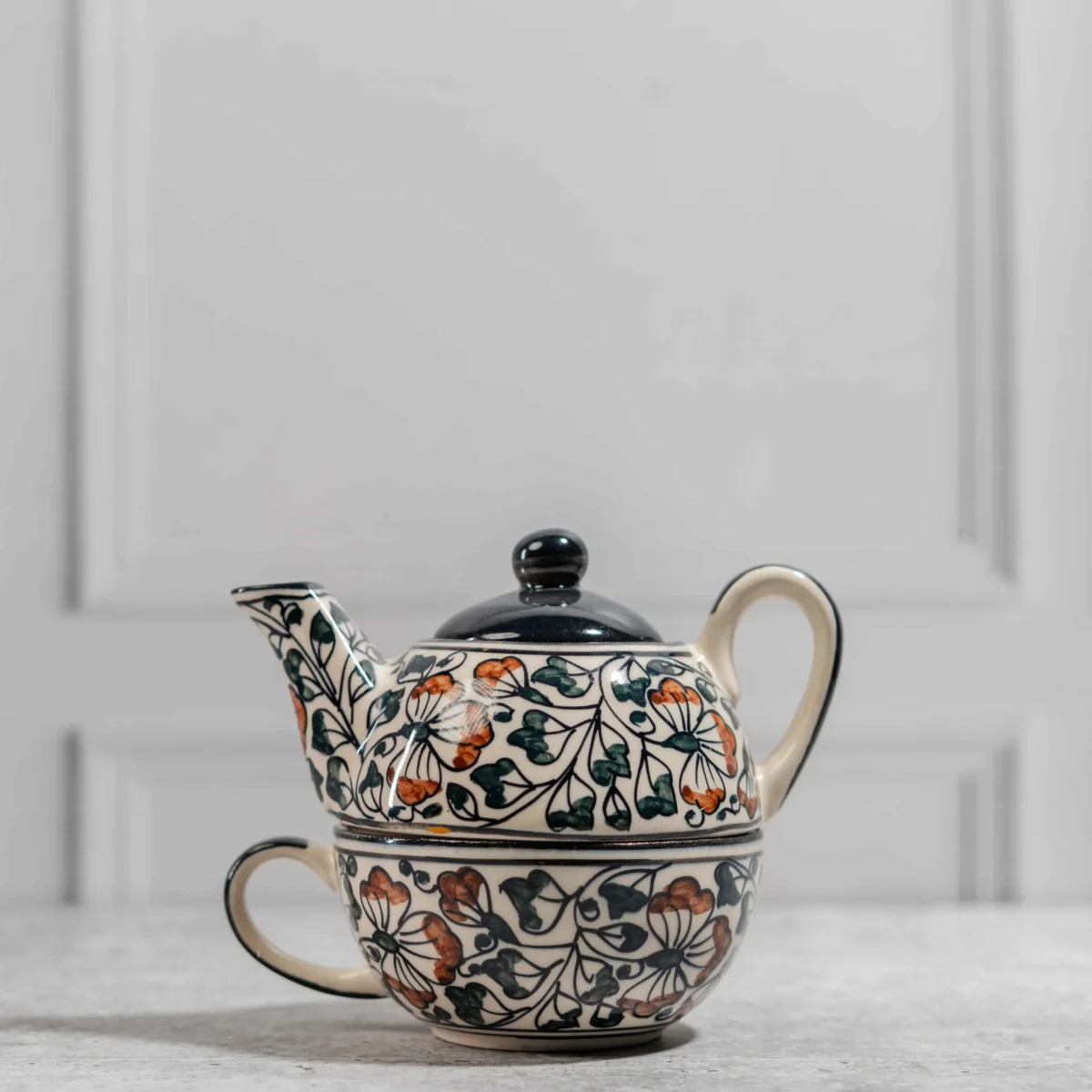 Florencia Stackable Solo Tea Set – Handcrafted 300ml Teapot & 200ml Cup by Harmiche