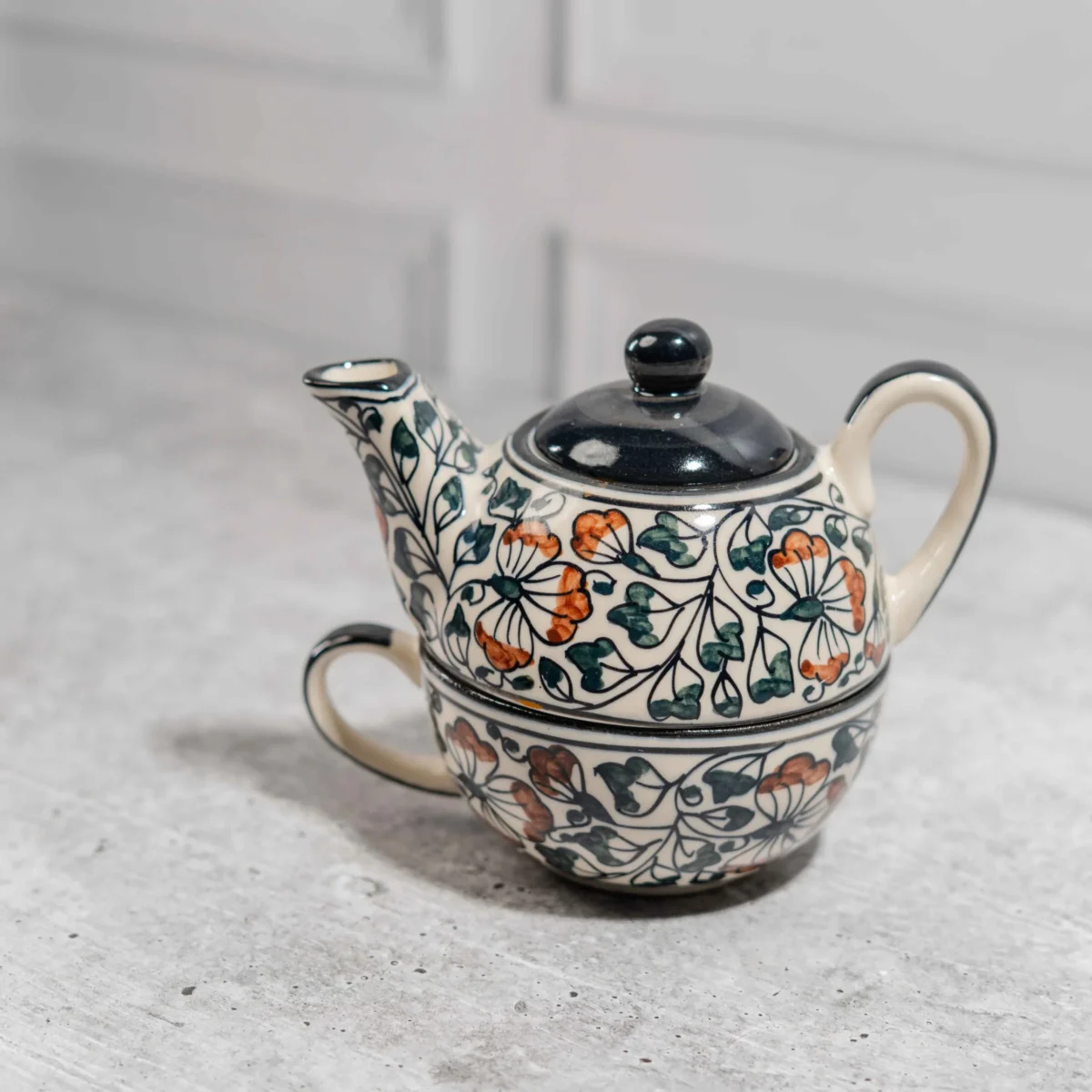 Florencia Stackable Solo Tea Set – Handcrafted 300ml Teapot & 200ml Cup by Harmiche