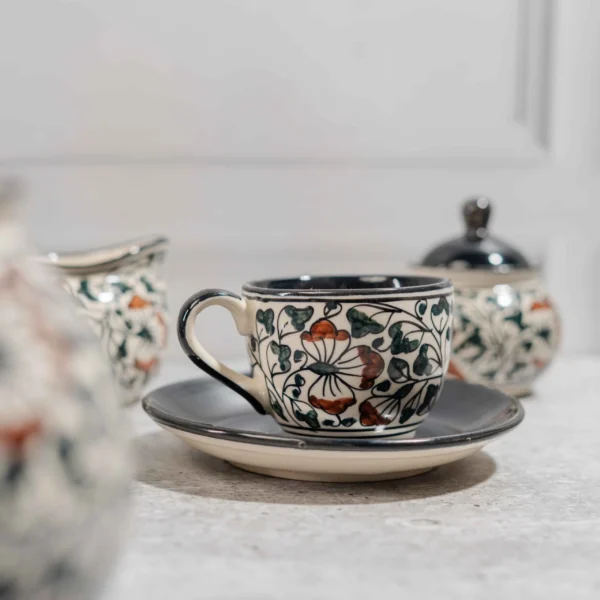 Florivante 15-Piece Hand-Painted Ceramic Tea Set – 1100ml teapot, milk pot, sugar pot & 6 cups with saucers. Premium handcrafted serveware