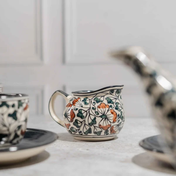 Florivante 15-Piece Hand-Painted Ceramic Tea Set – 1100ml teapot, milk pot, sugar pot & 6 cups with saucers. Premium handcrafted serveware