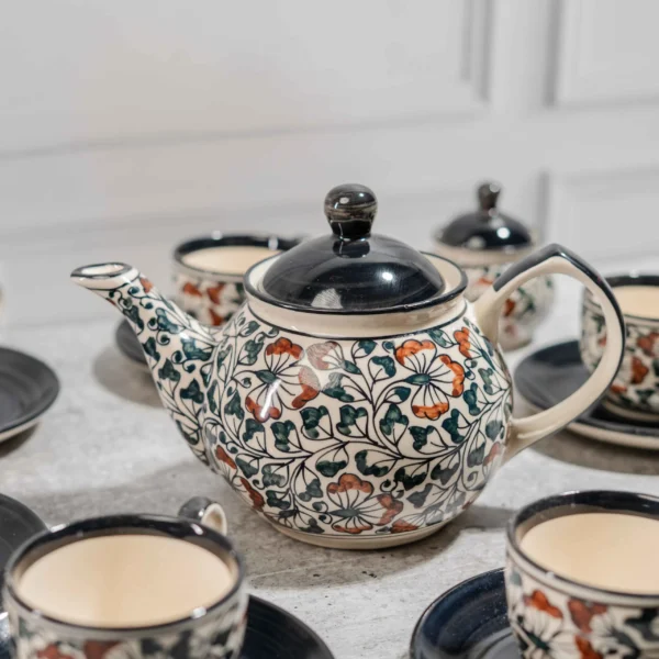 Florivante Hand-Painted Ceramic Tea Set – 15 Pieces by Harmiche (1100ml Teapot, 350ml Milk Pot, 350ml Sugar Pot, 150ml Cups with Saucers)