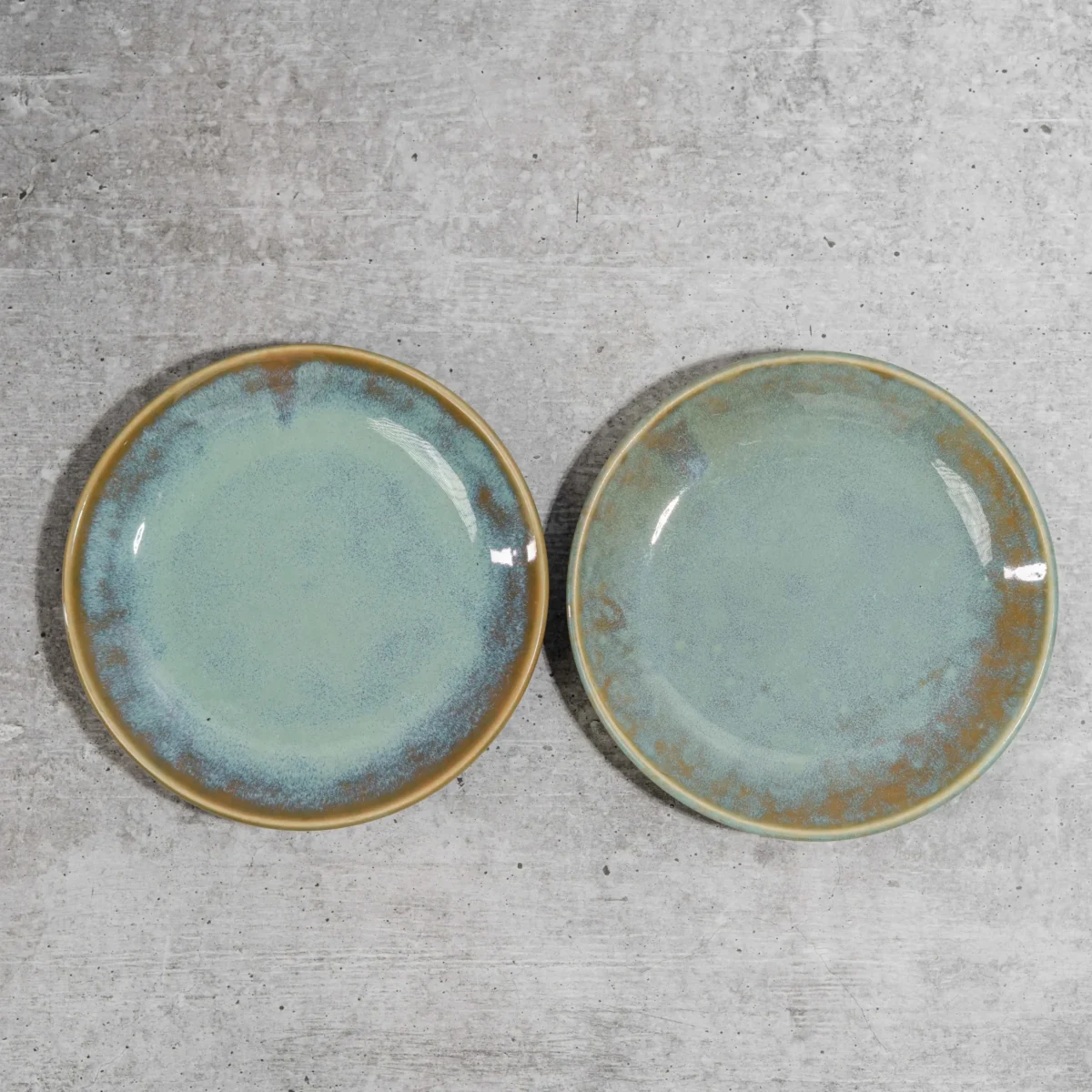 Aurelia Ceramic Quarter Plates – Set of 2 handcrafted 7-inch plates with aqua-brown glaze. Microwave & dishwasher safe. Perfect for snacks & desserts.
