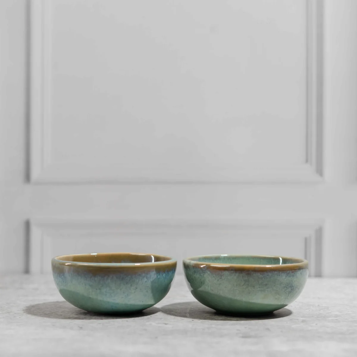 Lunara Ceramic Katori Bowls – Set of 2 handcrafted portion bowls with aqua-brown glaze. Microwave & dishwasher safe. Perfect for dals, dips & desserts.