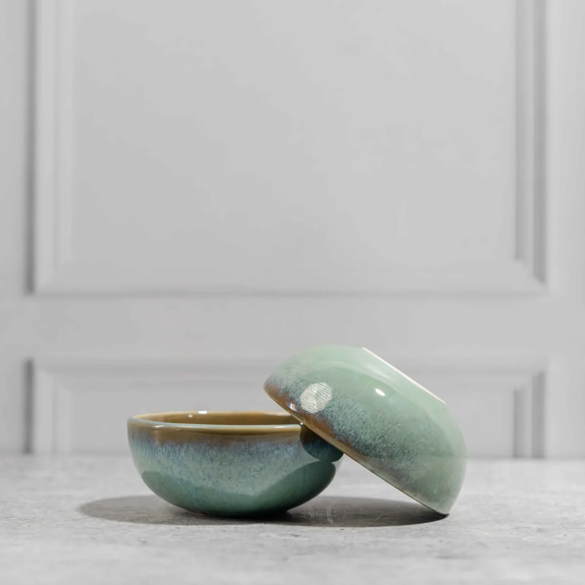 Lunara Ceramic Katori Bowls – Set of 2 handcrafted portion bowls with aqua-brown glaze. Microwave & dishwasher safe. Perfect for dals, dips & desserts.