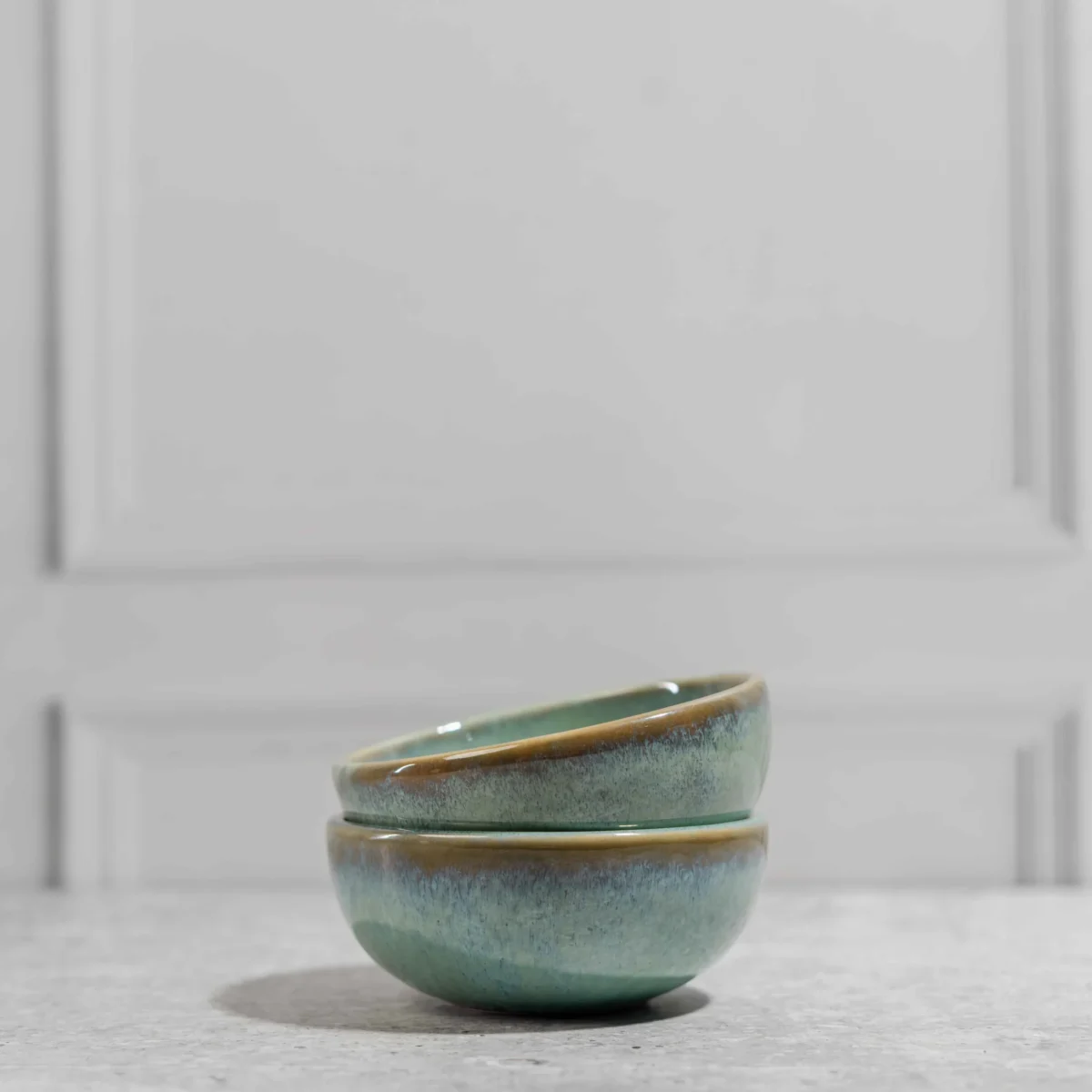 Lunara Ceramic Katori Bowls – Set of 2 handcrafted portion bowls with aqua-brown glaze. Microwave & dishwasher safe. Perfect for dals, dips & desserts.