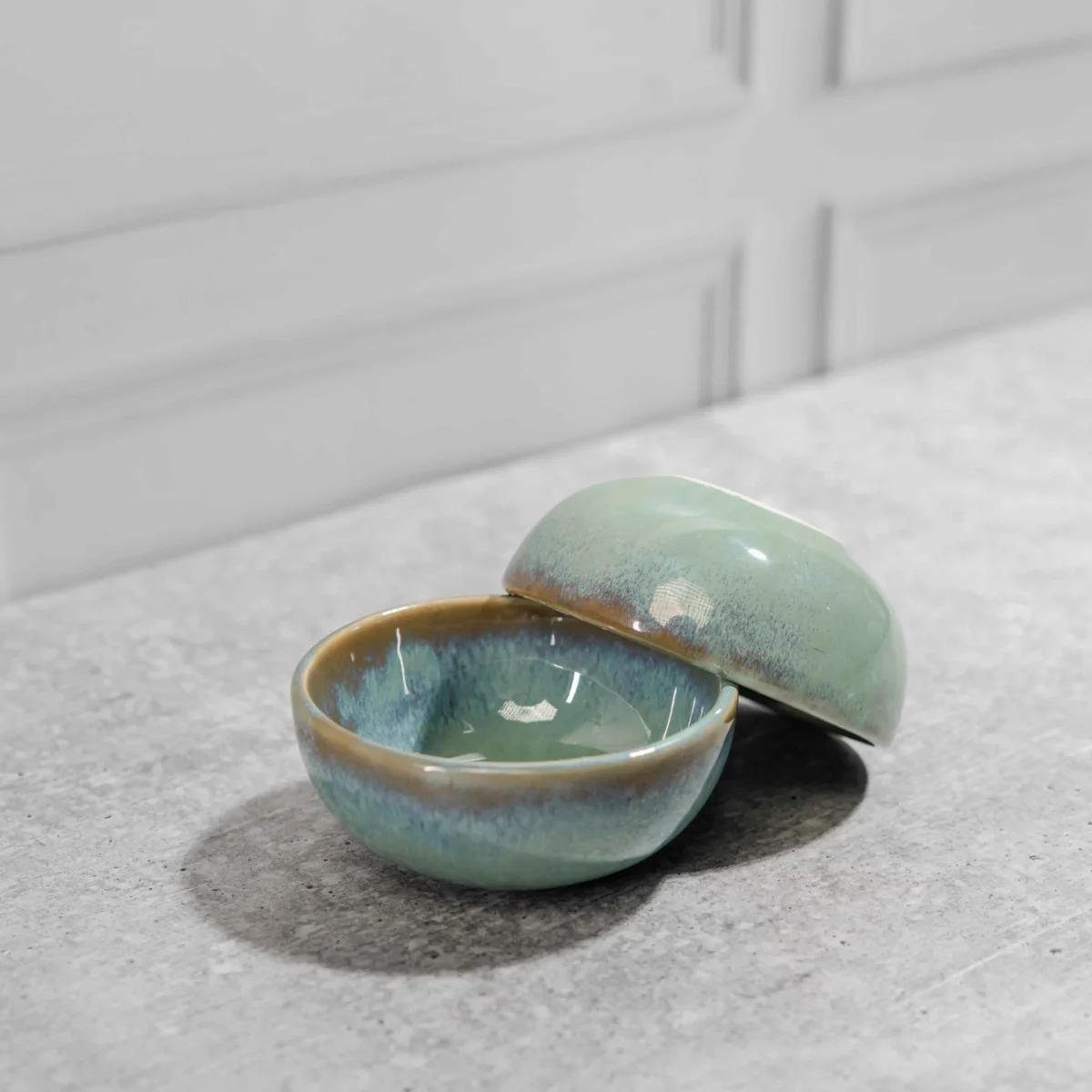 Lunara Ceramic Katori Bowls – Set of 2 handcrafted portion bowls with aqua-brown glaze. Microwave & dishwasher safe. Perfect for dals, dips & desserts.