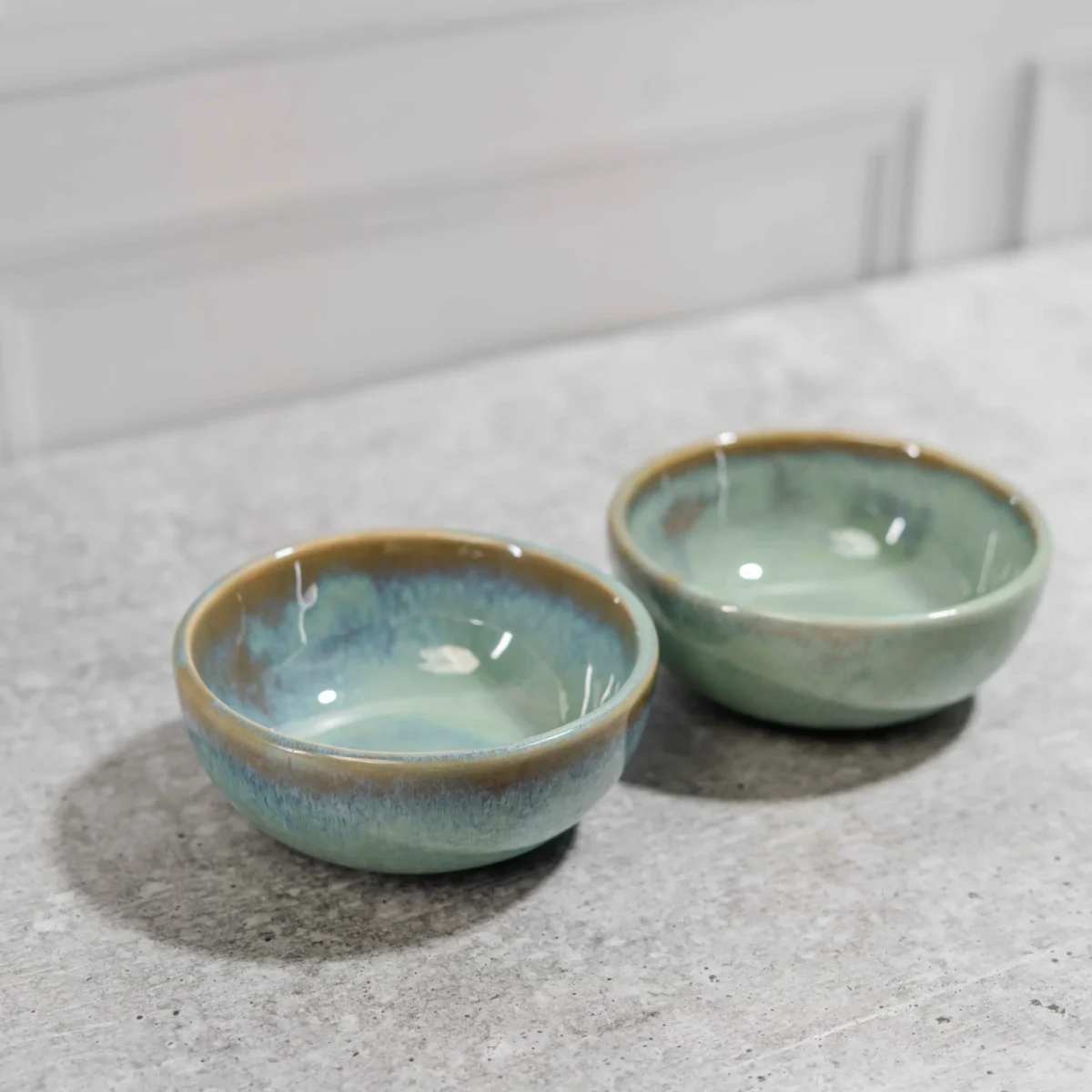 Lunara Ceramic Katori Bowls – Set of 2 handcrafted portion bowls with aqua-brown glaze. Microwave & dishwasher safe. Perfect for dals, dips & desserts.