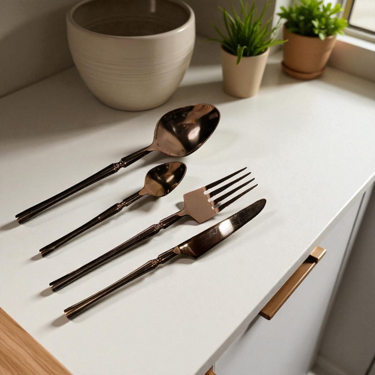 Harmiche Rosara Luxe – 4-Piece Rose Gold Cutlery Set