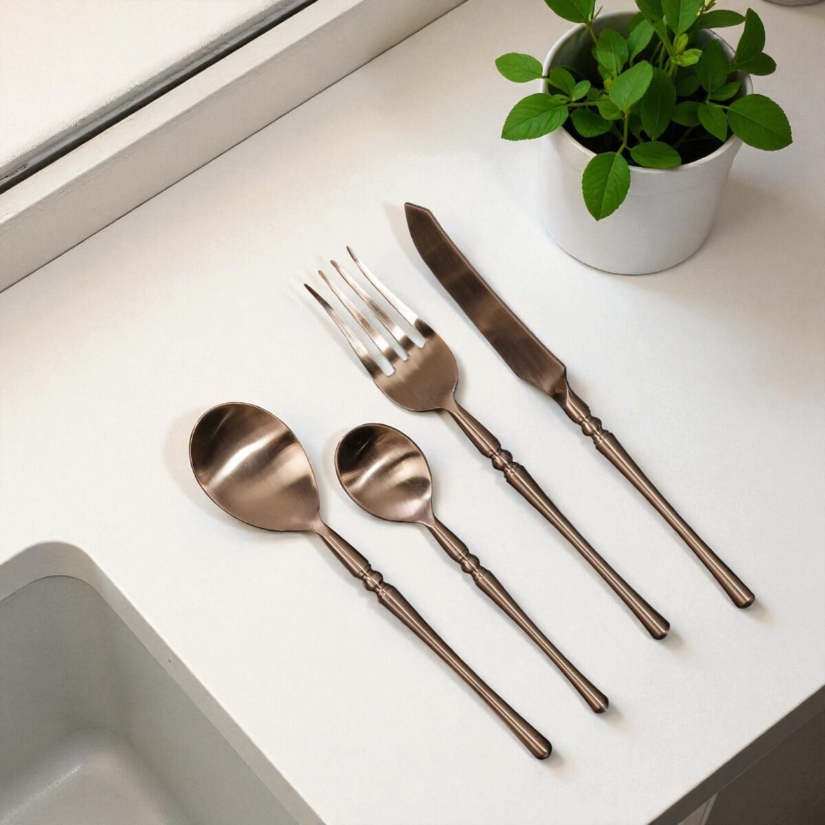 Harmiche Roselle Luxe – 4-Piece Rose Gold Cutlery Set