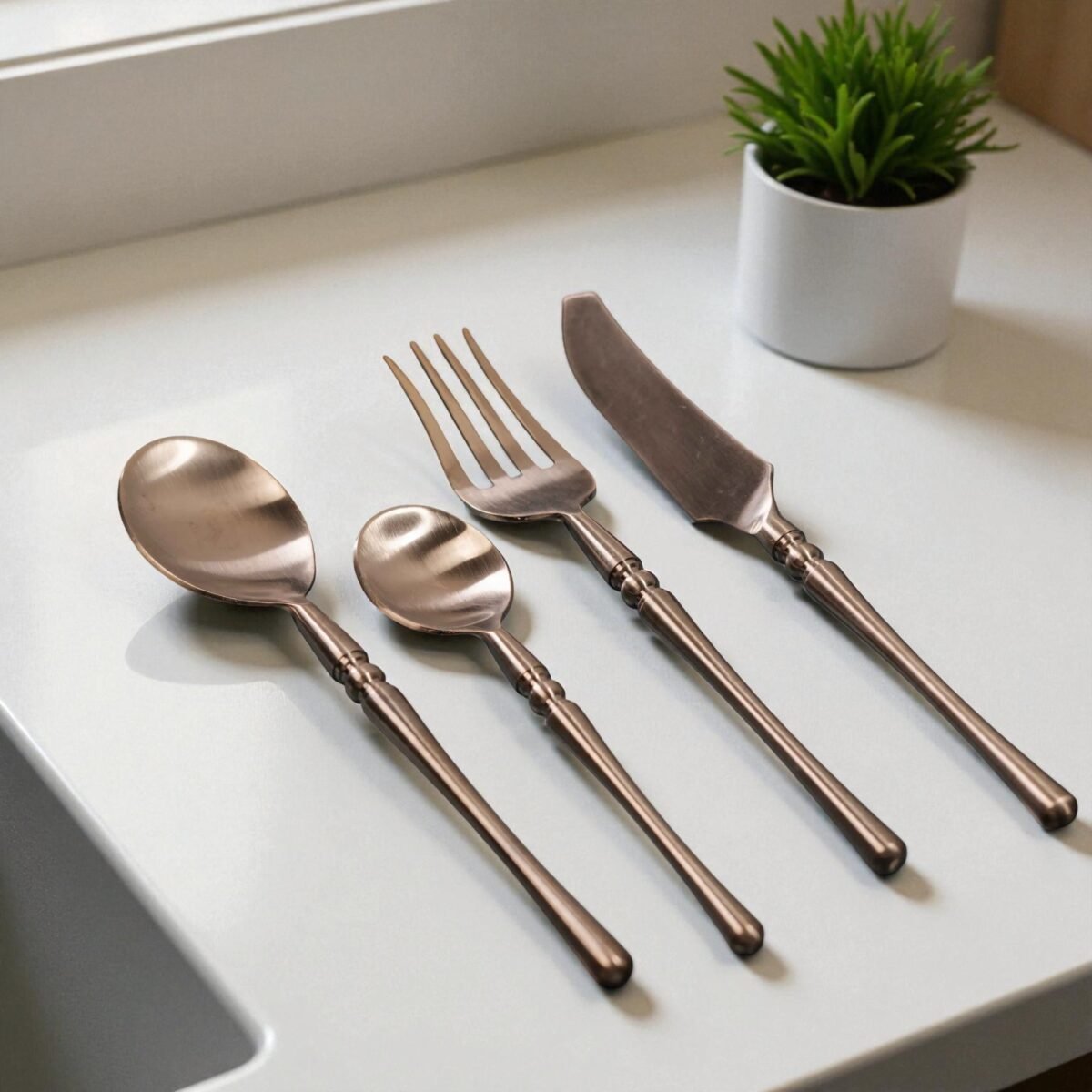 Harmiche Roselle Luxe – 4-Piece Rose Gold Cutlery Set