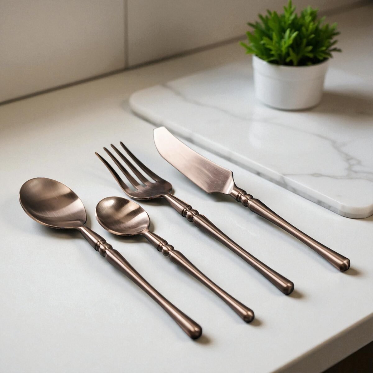 Harmiche Roselle Luxe – 4-Piece Rose Gold Cutlery Set